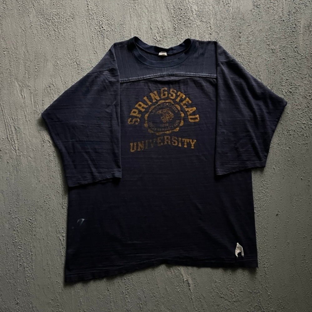 Vintage Springstead University Shirt Large Navy 1970s Distressed